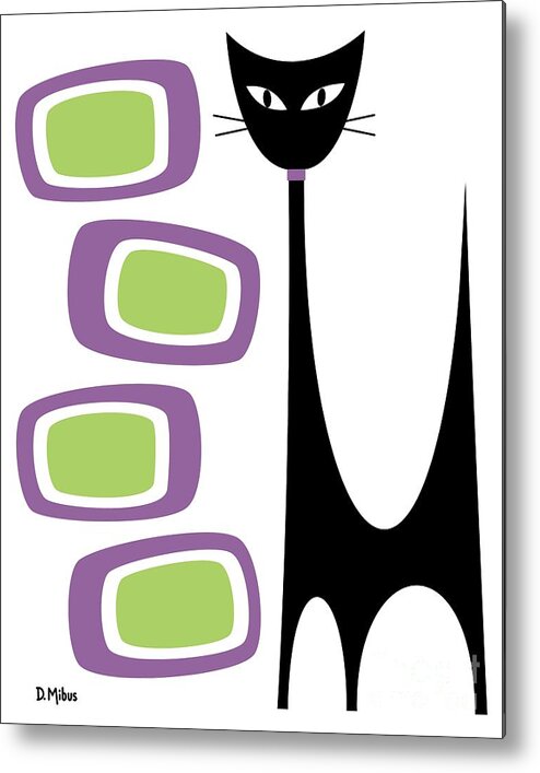 Cat Metal Print featuring the digital art Atomic Cat Purple Green by Donna Mibus