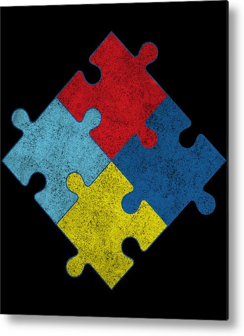 Cool Metal Print featuring the digital art Autism Awareness Puzzle Pieces Vintage by Flippin Sweet Gear