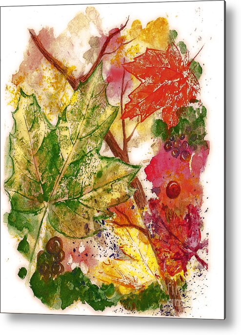 Autumn Leaves And Jewel Tones Metal Print featuring the painting Autumn Abstraction by Irene Czys