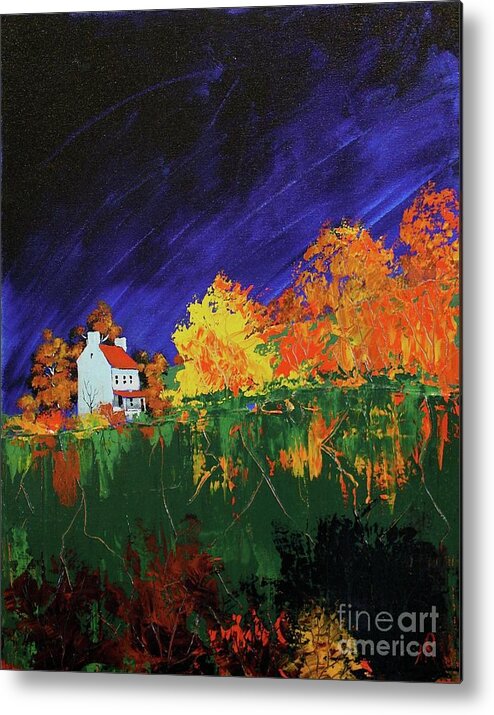 Landscape Metal Print featuring the painting Autumn FArmhouse by William Renzulli