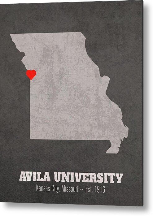 Avila University Metal Print featuring the mixed media Avila University Kansas City Missouri Founded Date Heart Map by Design Turnpike