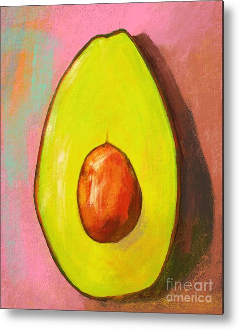 Green Avocado Metal Print featuring the painting Avocado Half with Seed Kitchen Decor in Pink by Patricia Awapara