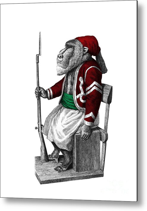 Baboon Metal Print featuring the digital art Baboon soldier by Madame Memento
