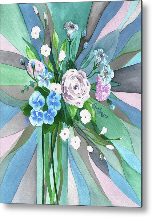 Flowers Bouquet Metal Print featuring the painting Baby Blue And Teal Beams Watercolor Bouquet by Irina Sztukowski