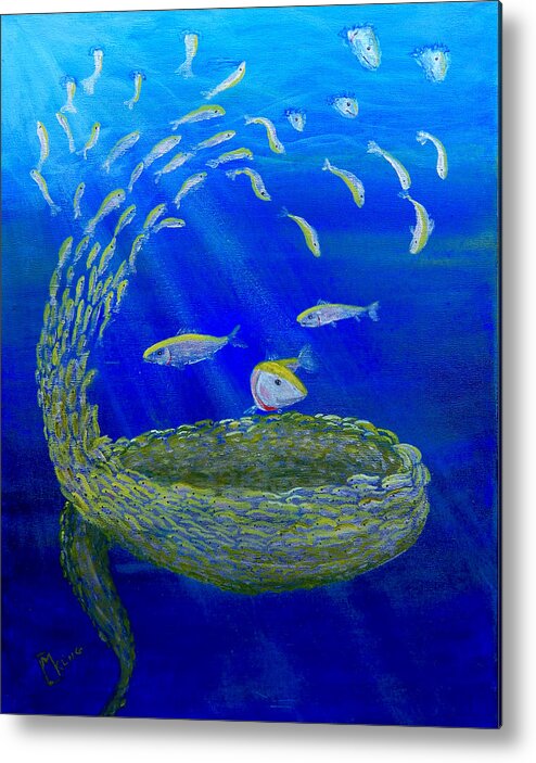 Sea Metal Print featuring the painting Bait Ball by Mike Kling