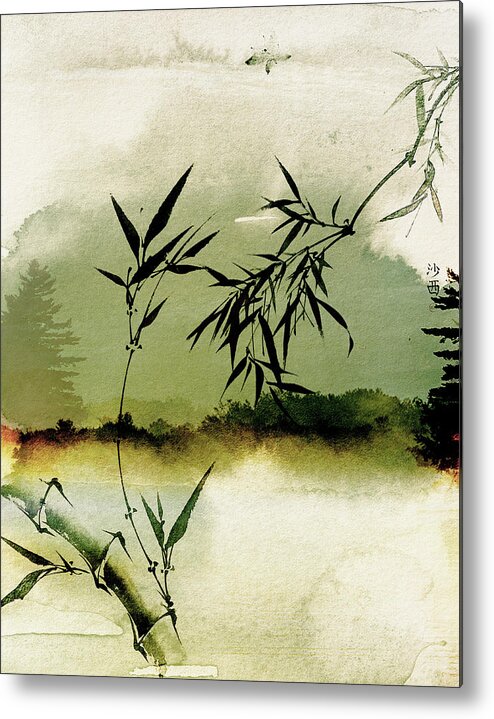 Sunsets Metal Print featuring the mixed media Bamboo Sunsset by Colleen Taylor