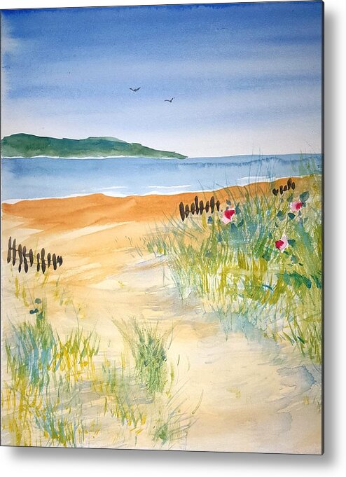 Watercolor Metal Print featuring the painting Beach Walk by John Klobucher