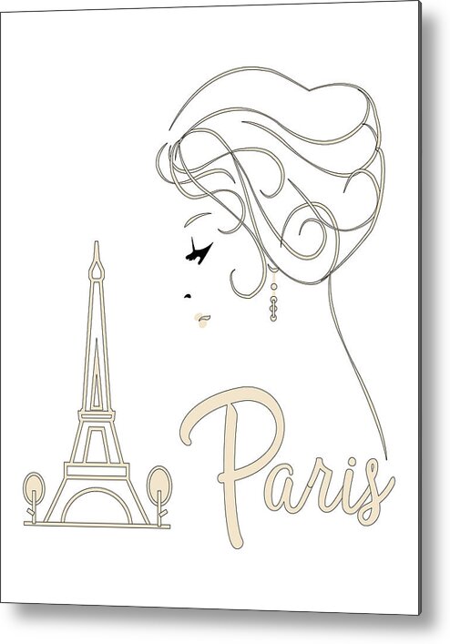 Paris Girl Line Art Drawing Metal Print featuring the digital art Beige Paris by Bob Pardue