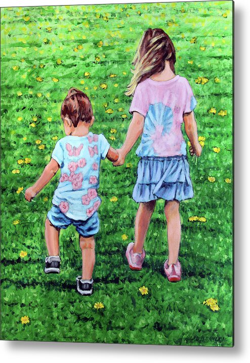 Children Metal Print featuring the painting Best Friends by John Lautermilch