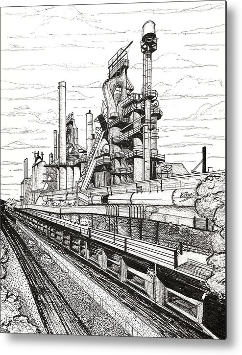 Bethlehem Metal Print featuring the painting Industrial Elegance Bethlehem Steel Stacks Close-Up by Kathy Pope