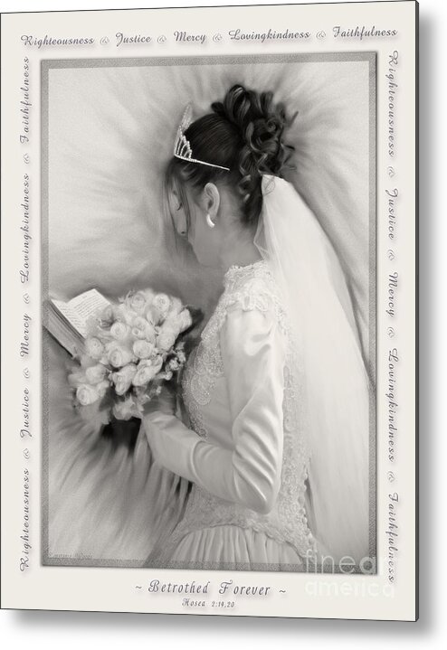 Bride Metal Print featuring the digital art Betrothed Forever black and white by Constance Woods