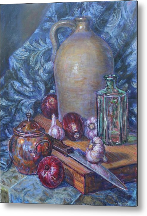 Still Life Metal Print featuring the painting Big Beige Jug by Veronica Cassell vaz