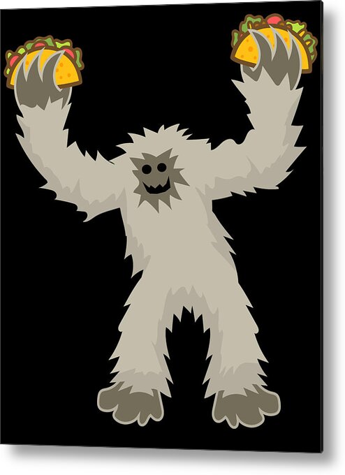 Funny Metal Print featuring the digital art Bigfoot Loves Tacos by Flippin Sweet Gear