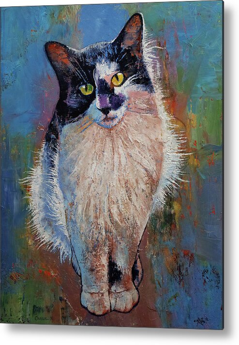 Cat Metal Print featuring the painting Black and White Cat by Michael Creese