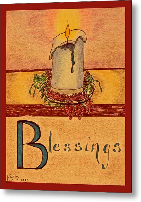 Blessings Metal Print featuring the drawing Blessings by Karen Nice-Webb