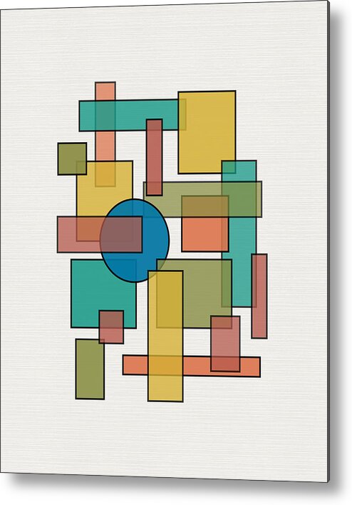 Mid Century Metal Print featuring the digital art Mid Century Modern Blocks, Rectangles and Circles with horizontal Background by DB Artist