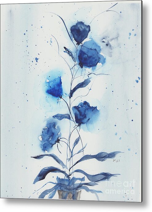 Blue Metal Print featuring the painting Blue Flowers by Loretta