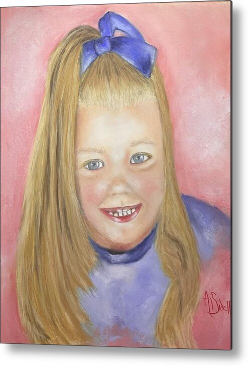 Portraits Metal Print featuring the pastel Blue Ribbon by Annamarie Sidella-Felts