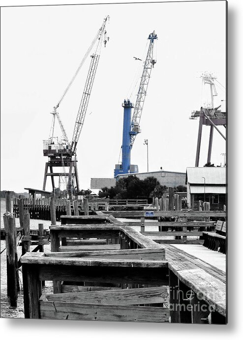 Still Life Metal Print featuring the photograph Blue Stack at the End of the Marina by Sharon Williams Eng