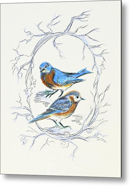 Bird Metal Print featuring the drawing Bluebird of New Year 2024 by Katherine Nutt