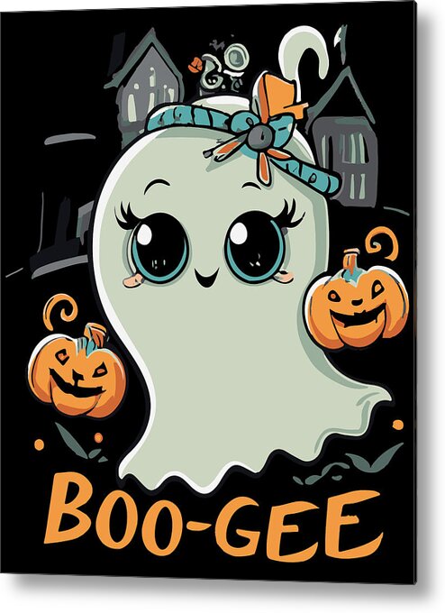 Halloween Metal Print featuring the digital art Boo Gee Cute Halloween Ghost by Flippin Sweet Gear