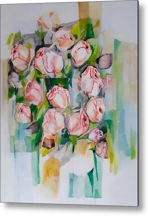 Silk Paper Metal Print featuring the mixed media Bouquet Of Roses by Carolina Prieto Moreno