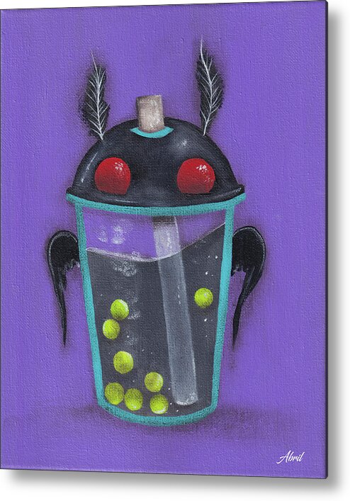 Mothman Metal Print featuring the painting Bubble Tea Mothman Monster by Abril Andrade