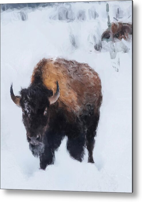 Buffalo Metal Print featuring the painting Buffalo Morning by Gary Arnold