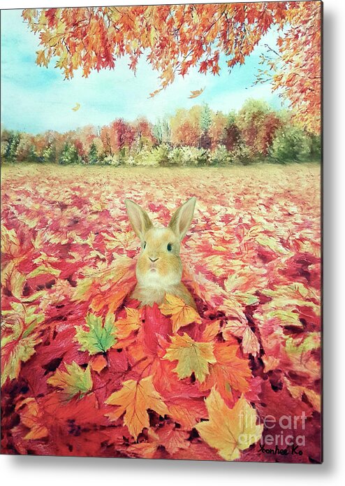 Autumn Metal Print featuring the pastel Buried in Autumn Blessings  by Yoonhee Ko