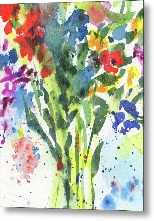 Abstract Flowers Metal Print featuring the painting Burst Of Color Abstract Flowers Multicolor Watercolor Splash I by Irina Sztukowski