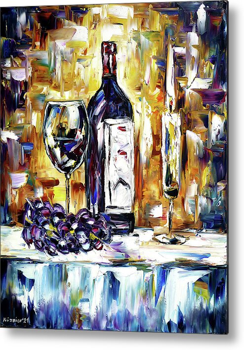Bottle Of Wine Metal Print featuring the painting By Candlelight by Mirek Kuzniar