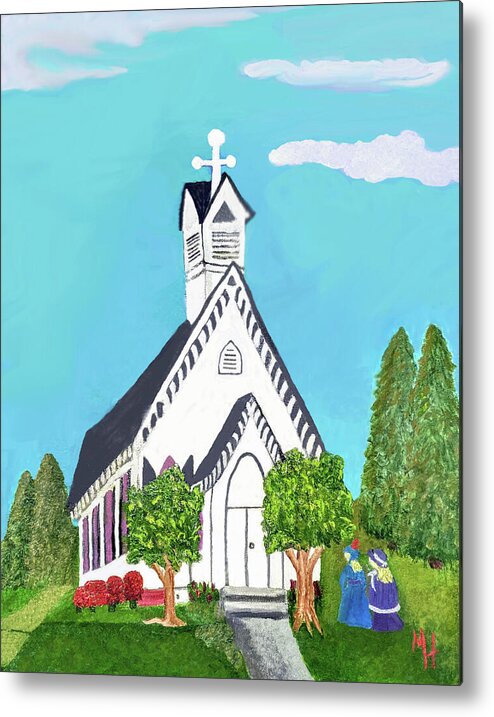 Church Metal Print featuring the painting Carpenter Gothic Church in Louisiana by Margaret Harmon