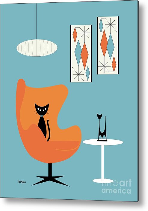 Mid Century Modern Metal Print featuring the digital art Cat in Turquoise Room by Donna Mibus