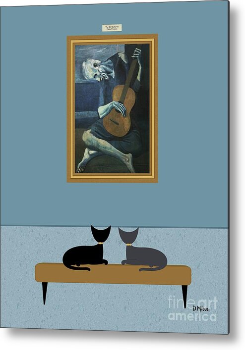 Black Cat Metal Print featuring the digital art Cats Admire Picasso Old Guitarist by Donna Mibus