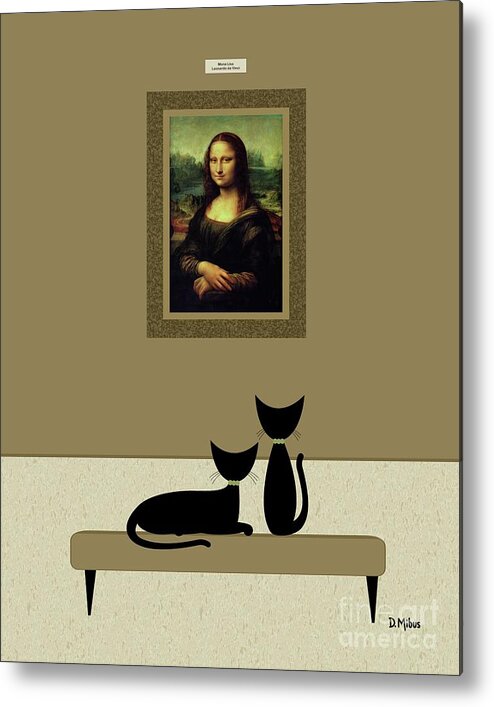 Cats Visit Art Museum Metal Print featuring the digital art Cats Admire the Mona Lisa by Donna Mibus