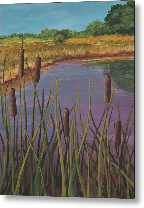 Landscape Metal Print featuring the painting Cattails by Darice Machel McGuire