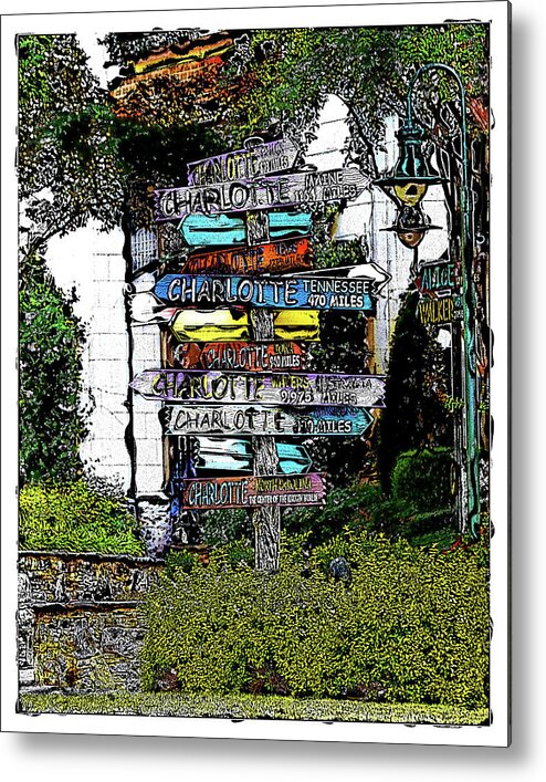 Charlotte Metal Print featuring the digital art Charlotte Signposts at The Green by SnapHappy Photos