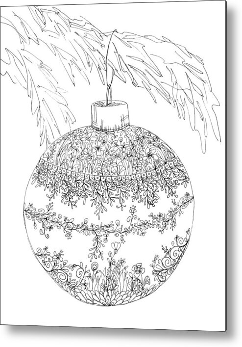 Christmas Ornament Metal Print featuring the drawing Christmas Ornament - Line Art Drawing by Patricia Awapara