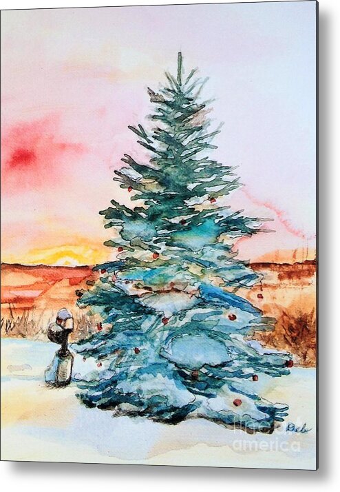 Christmas Tree Metal Print featuring the painting Christmas Sunrise by Deb Stroh-Larson