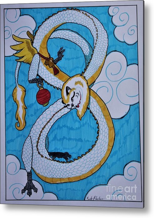 Dragon Metal Print featuring the drawing Chu's Happy Lunar New Year by Wendy Coulson