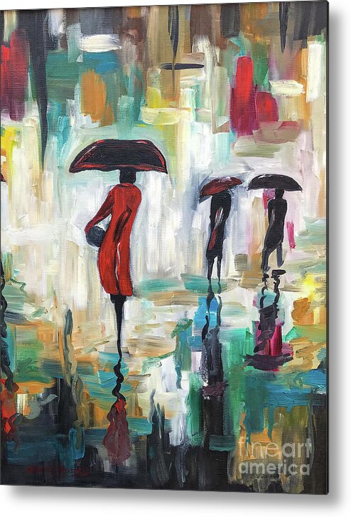 Painting Metal Print featuring the painting City Umbrellas I by Sherrell Rodgers