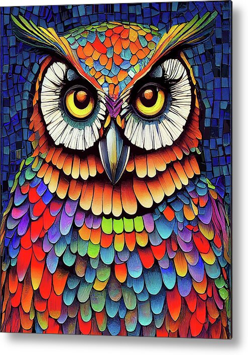 Owls Metal Print featuring the digital art Colorful Mosaic Owl by Mark Tisdale