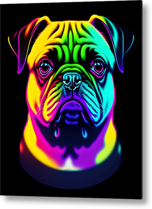 Pugs Metal Print featuring the digital art Colorful Rainbow Pug by Flippin Sweet Gear
