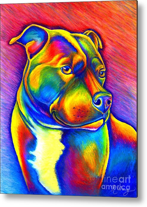 Staffordshire Bull Terrier Metal Print featuring the painting Colorful Rainbow Staffordshire Bull Terrier Dog by Rebecca Wang
