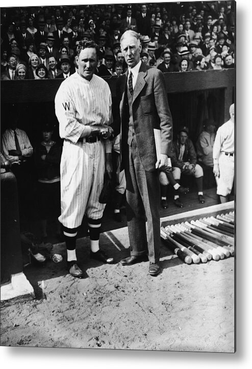 Crowd Metal Print featuring the photograph Connie Mack, Ty Cobb, and Walter Johnson by Fpg