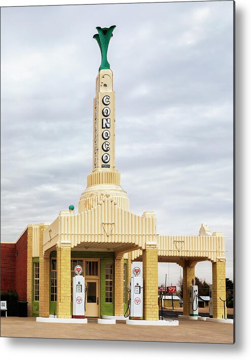Conoco Tower Station Metal Print featuring the photograph Conoco Tower Station - Route 66 - Shamrock Texas by Susan Rissi Tregoning