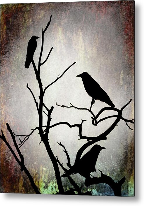 Bird Metal Print featuring the digital art Crow Birds on Tree Bird 92 by Lucie Dumas