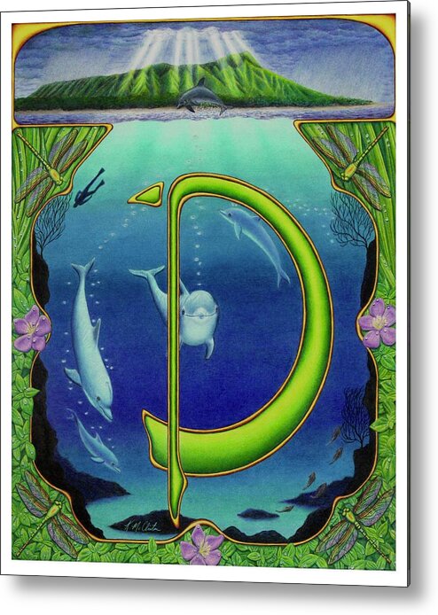 Kim Mcclinton Metal Print featuring the drawing D is for Dolphin by Kim McClinton