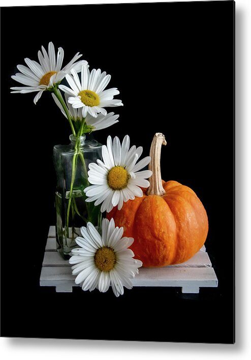 Flowers Metal Print featuring the photograph Daisies and Pumpkin by Cathy Kovarik