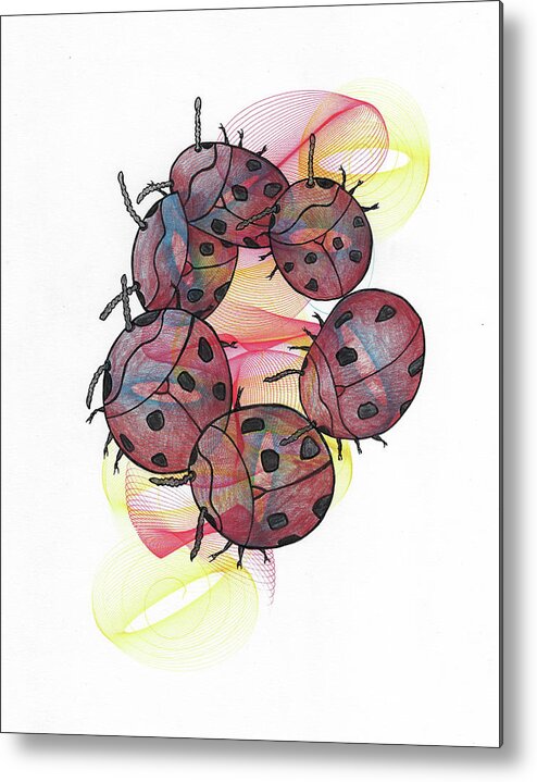Lady Beetles Metal Print featuring the mixed media Dancing Lady Beetles by Teresamarie Yawn
